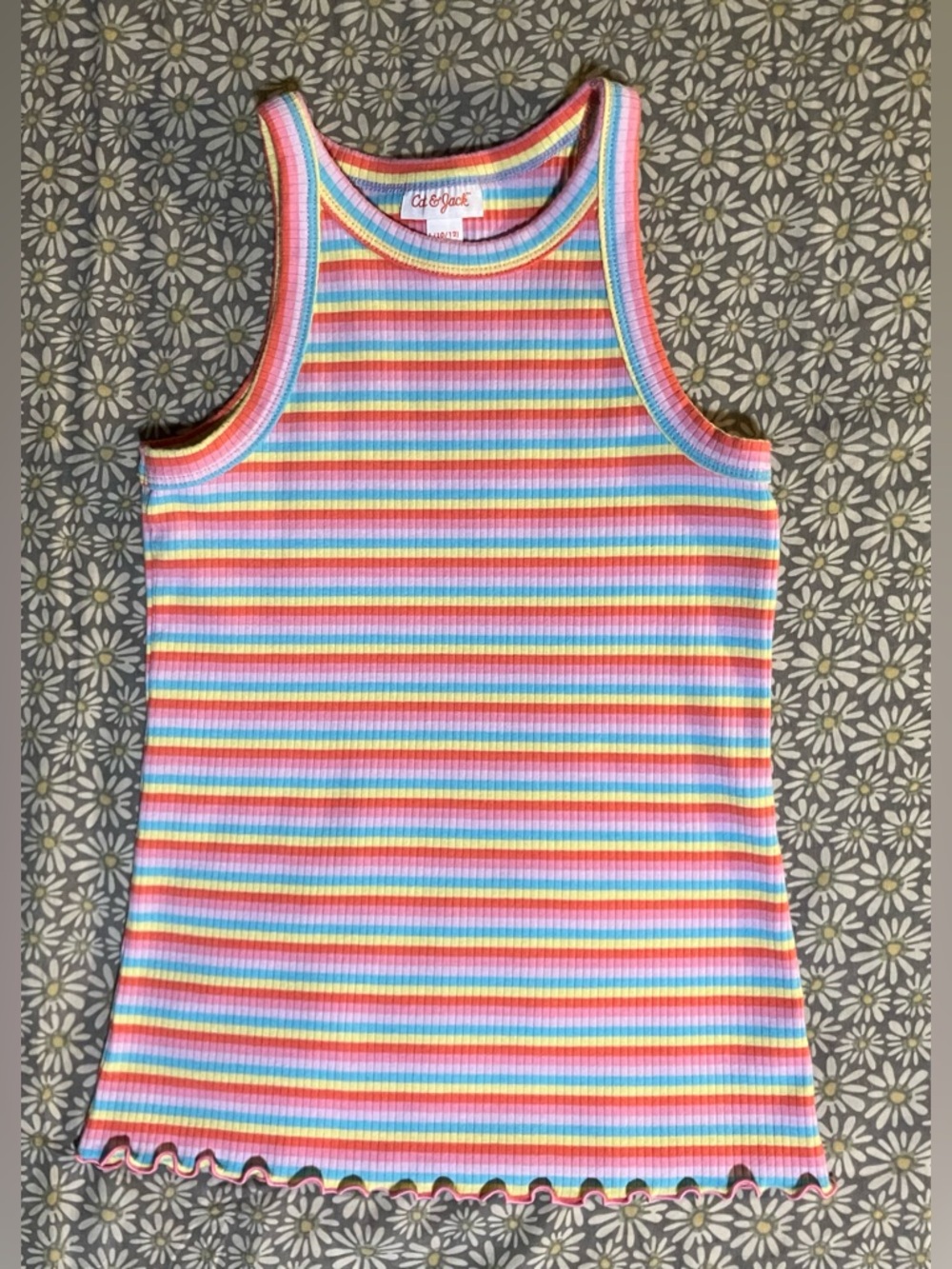 Girl’s Rainbow Striped Ribbed Tank Top
